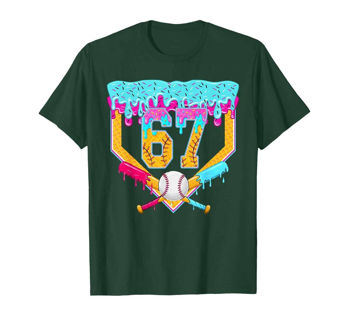Baseball Drip Ice Cream Number 67 Player Or 67th Birthday T-Shirt