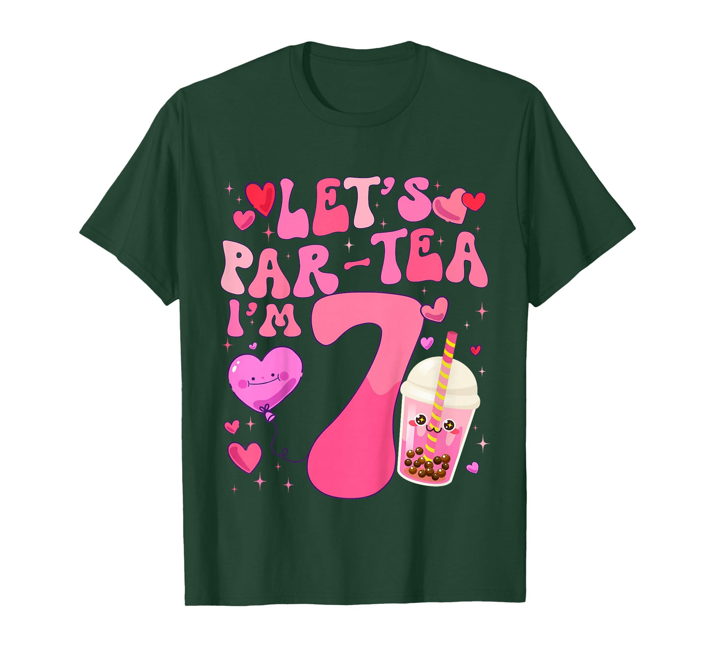 Let's Par-Tea I'm 7 Years Old 7th Birthday Bubble Boba Tea T-Shirt