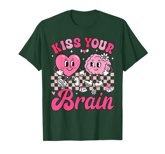 Valentine Kiss Your Brain Student Teacher Boy Girl Kid T-Shirt