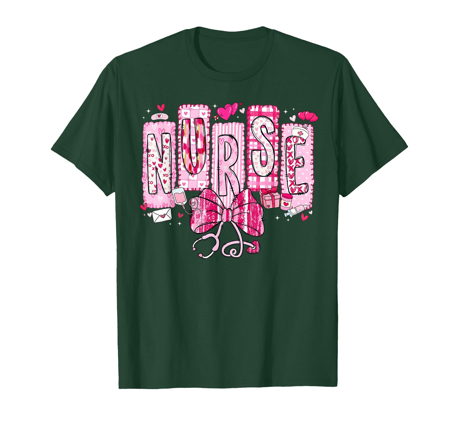 Valentine Nurse Coquette Bow Stethoscope Girl Women T-Shirt