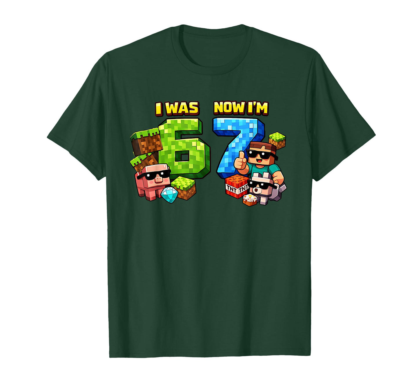 I was 6 Now I'm 7 Pixel Game Art 67 Meme Kids Birthday Party T-Shirt