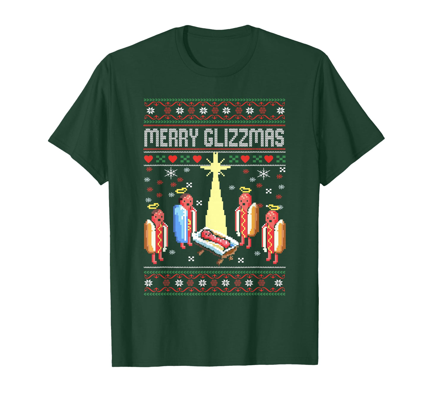 Funny Merry Glizzmas Hot Dogs Family Groups Ugly Christmas T-Shirt