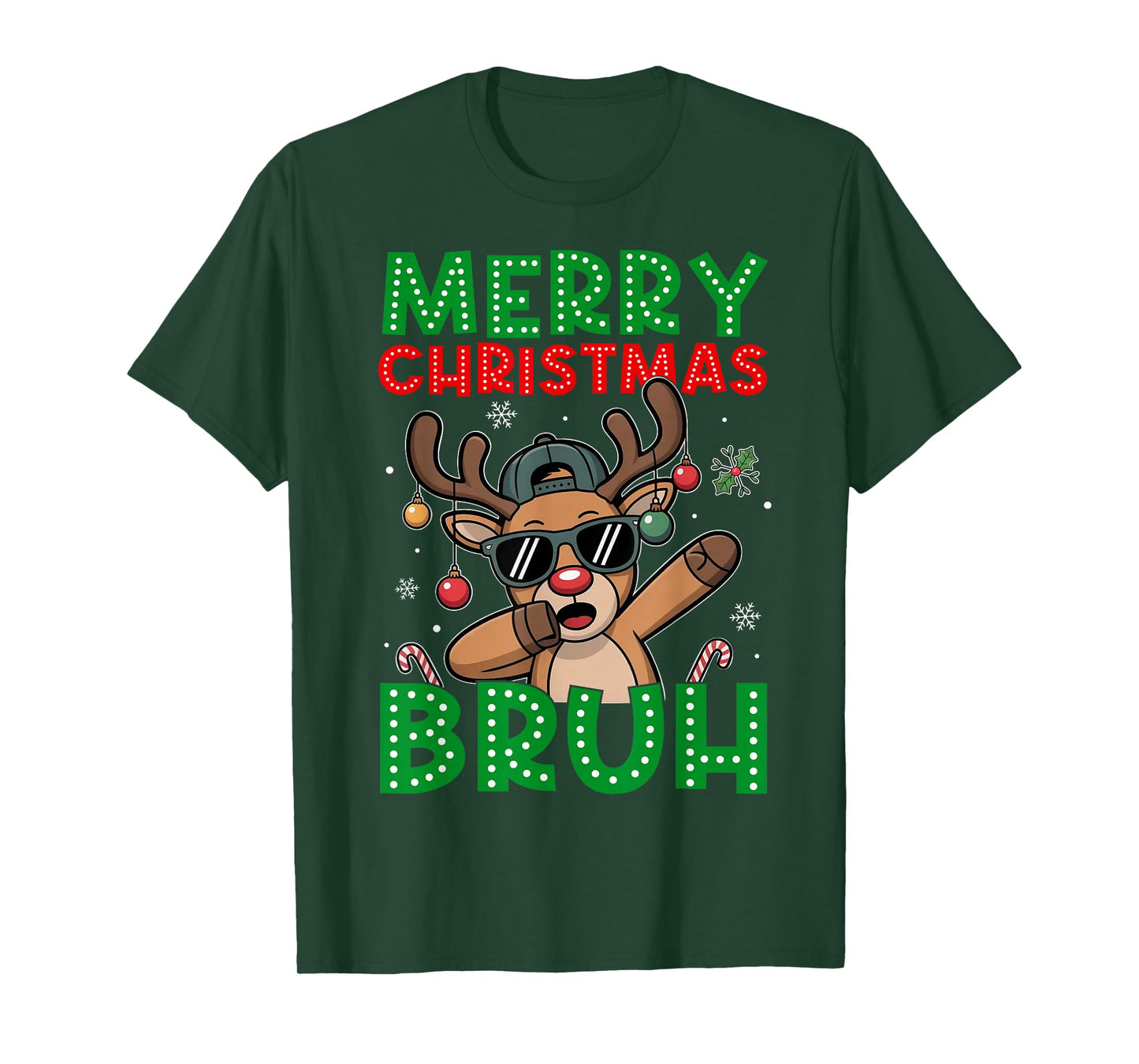 Dabbing Reindeer Merry Christmas Bruh Teens Boys Kid Men T-Shirt