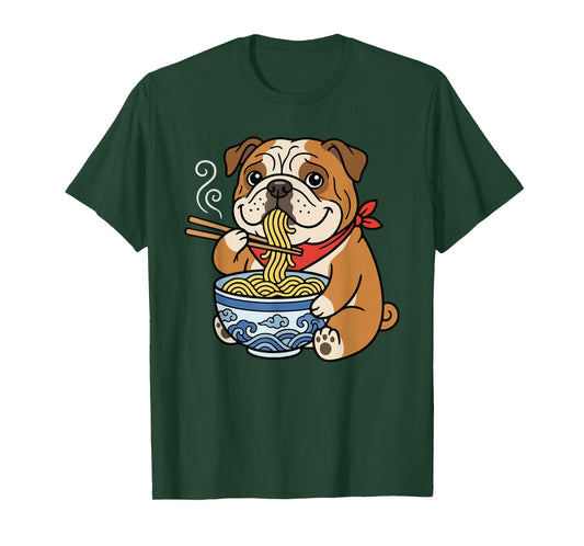 English Bulldog Eating Ramen Japanese Noodle Lover T-Shirt