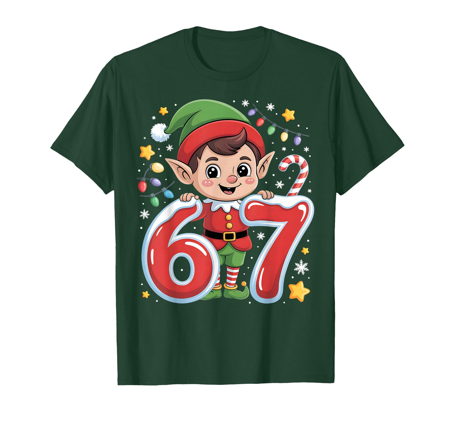 Cute Elf Six Seven 6 7 Meme Funny Christmas Costume T-Shirt