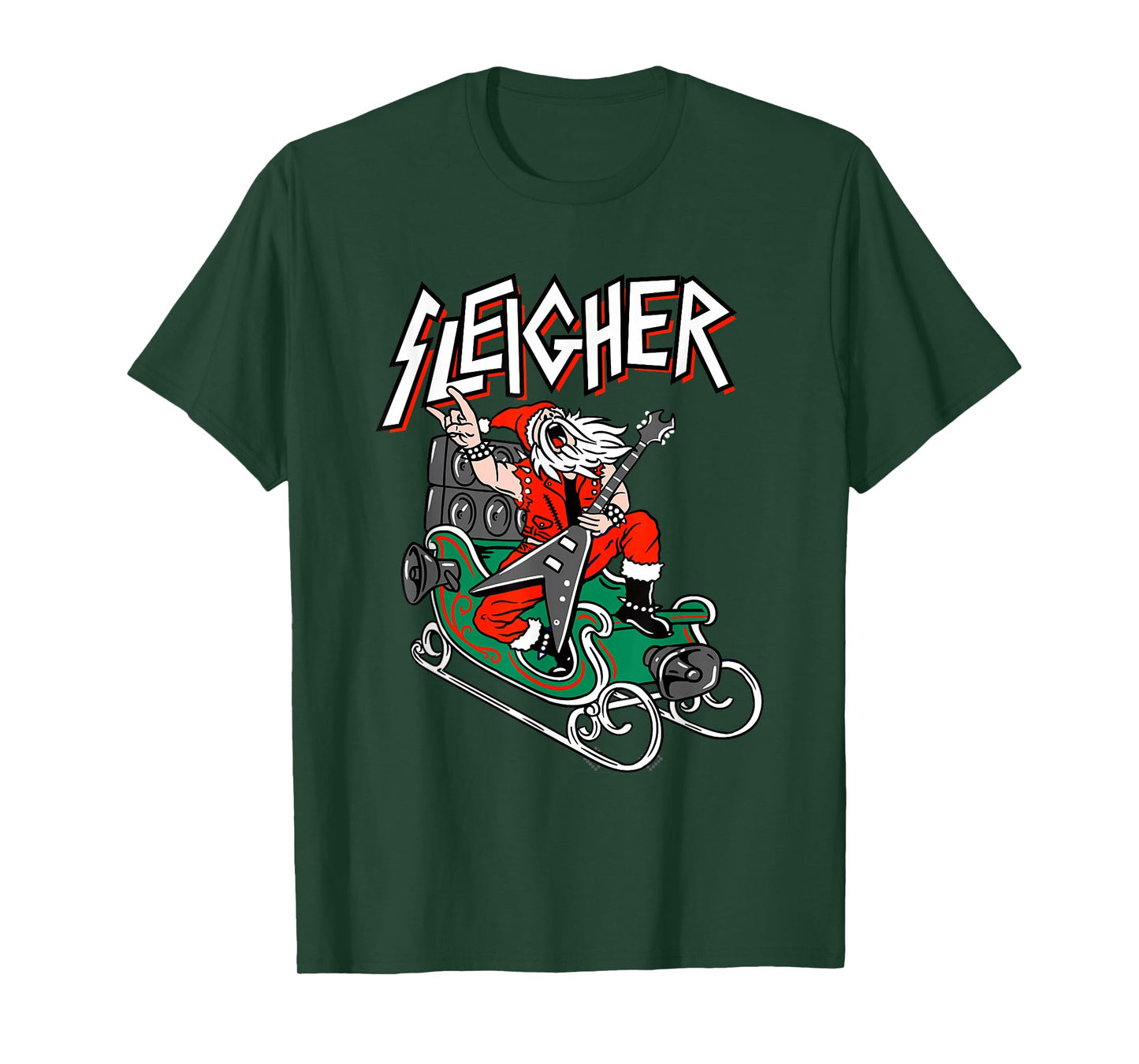 Ugly Christmas Sweater Sleigher Heavy Metal Santa Xmas T-Shirt