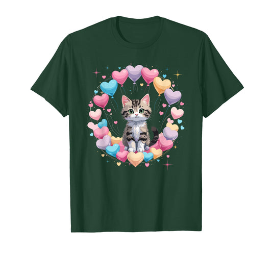 Valentines Day Cute Kitten with Heart Balloons T-Shirt