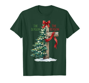 Christmas Tree The Season Jesus Cross The Reason Xmas T-Shirt