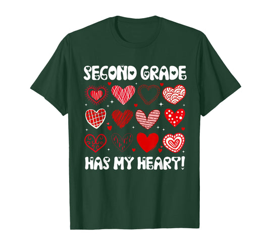 Funny Valentine Teacher Second Grade Has My Heart Men Women T-Shirt