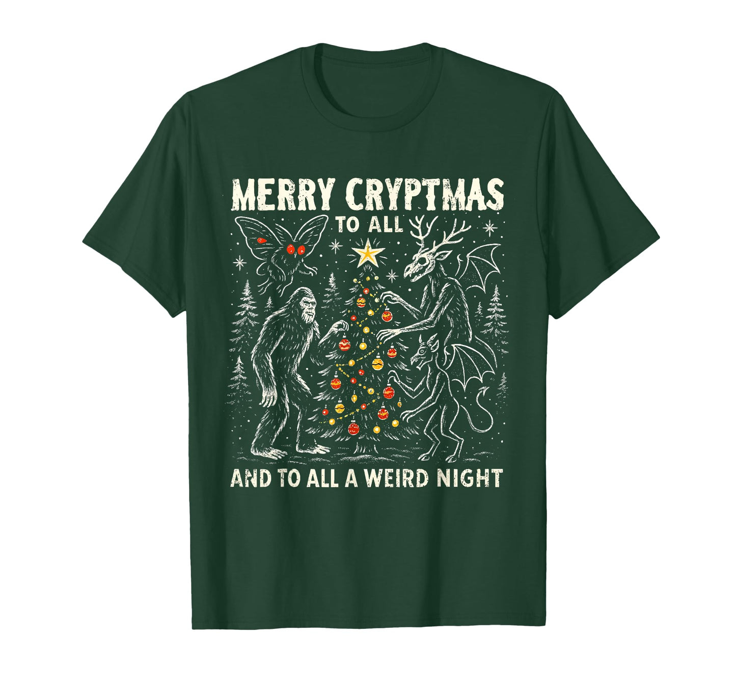 Merry Cryptmas Weird Night Cryptid Holiday Art T-Shirt