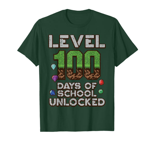 Level 100 Days of School Unlocked Pixel Gamer 100th Day Kid T-Shirt