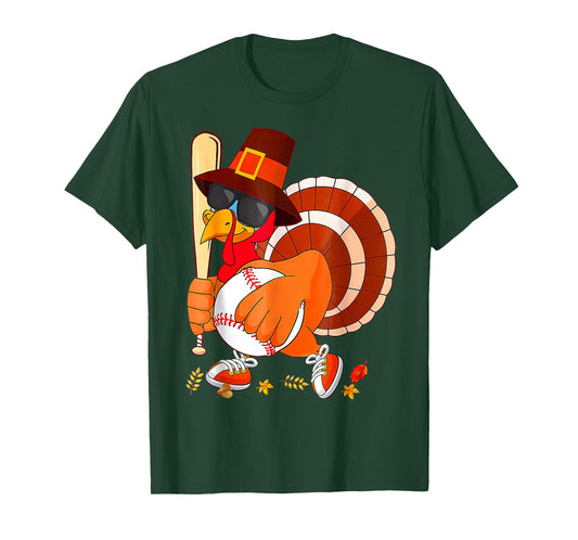 Turkey Playing Baseball Thanksgiving T-Shirt