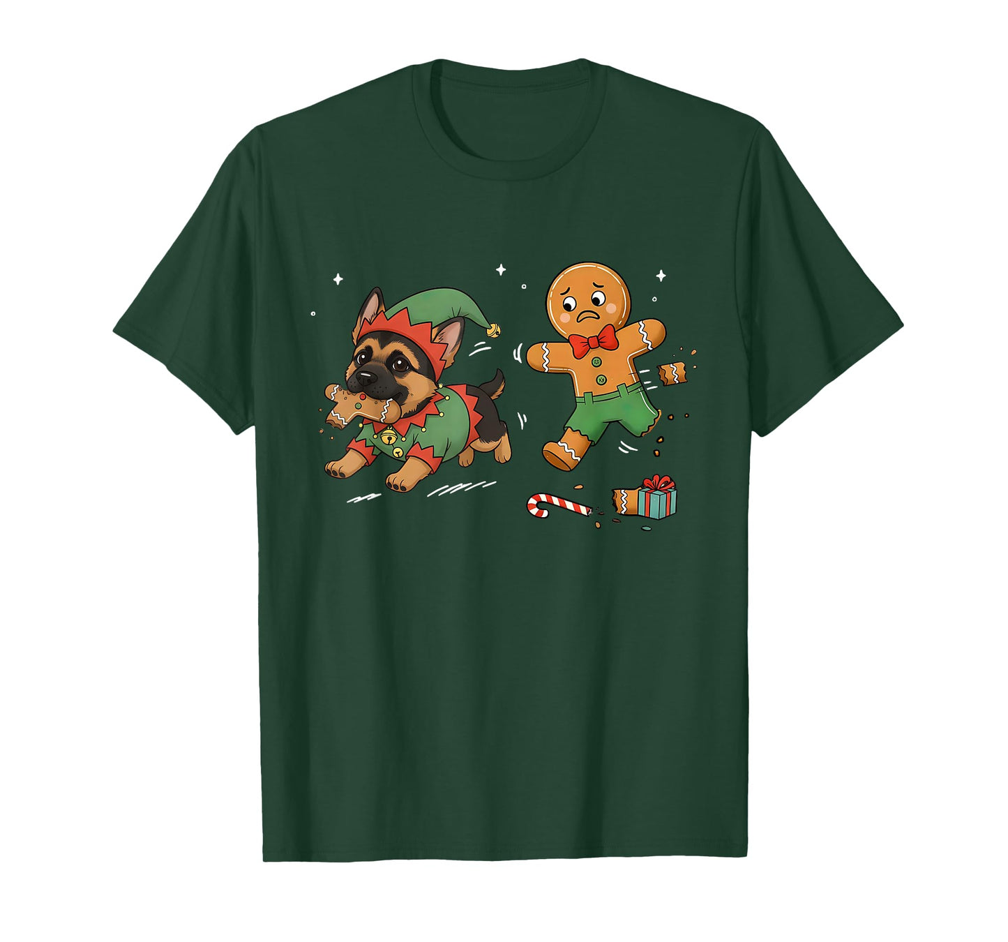 Gingerbread Chasing German Shepherd Dog Christmas Pet Lover T-Shirt
