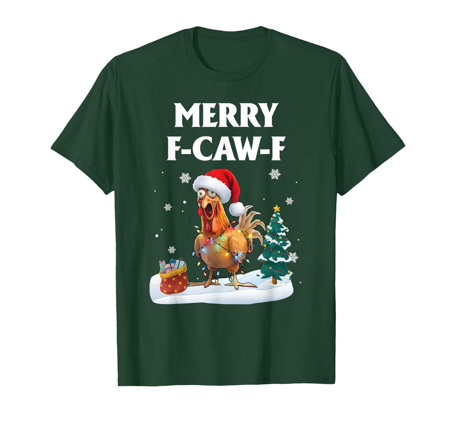 Merry F-Caw-F Funny Chicken Santa Rooster Christmas Lights T-Shirt