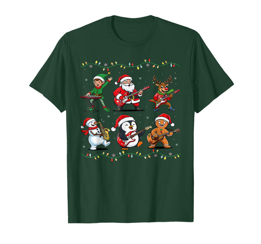 Christmas Band Santa Elf Reindeer Guitar Rock and Roll Music T-Shirt