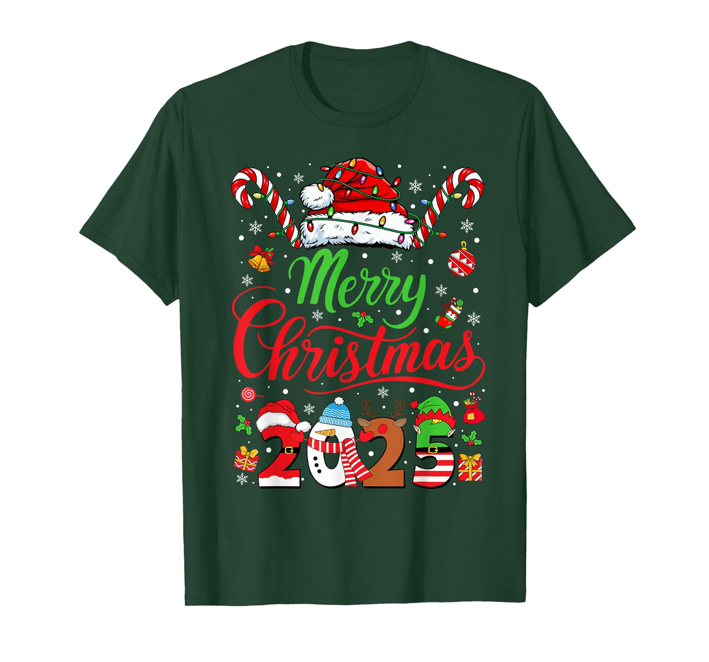 Merry Christmas 2025 Santa Reindeer Snowman Christmas Family T-Shirt