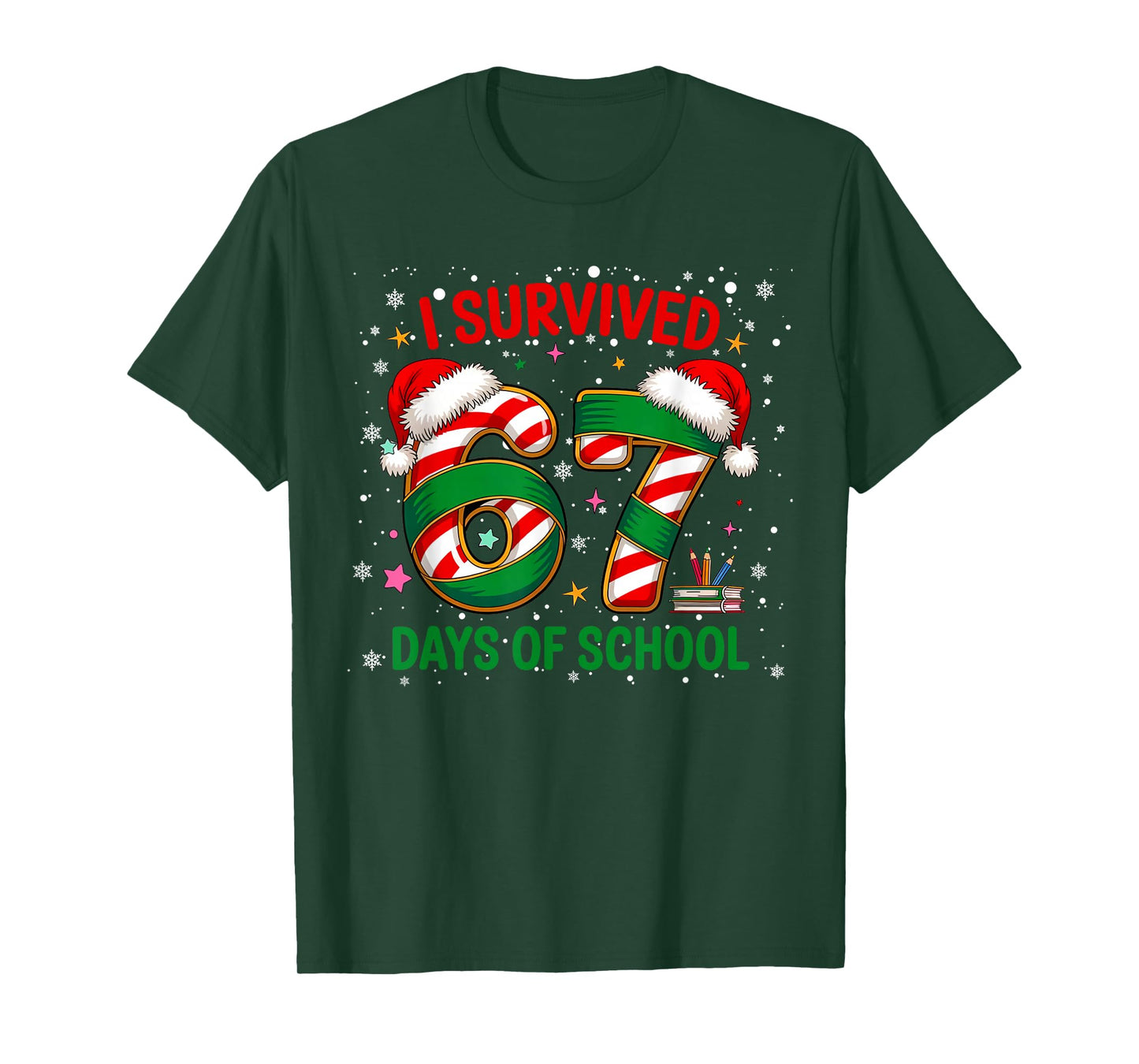 I Survived 67 Days of School Christmas Candy Cane Six Seven T-Shirt