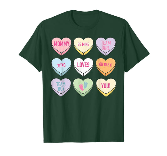 Valentines Gender Reveal Pink or Blue Mommy Candy Heart T-Shirt