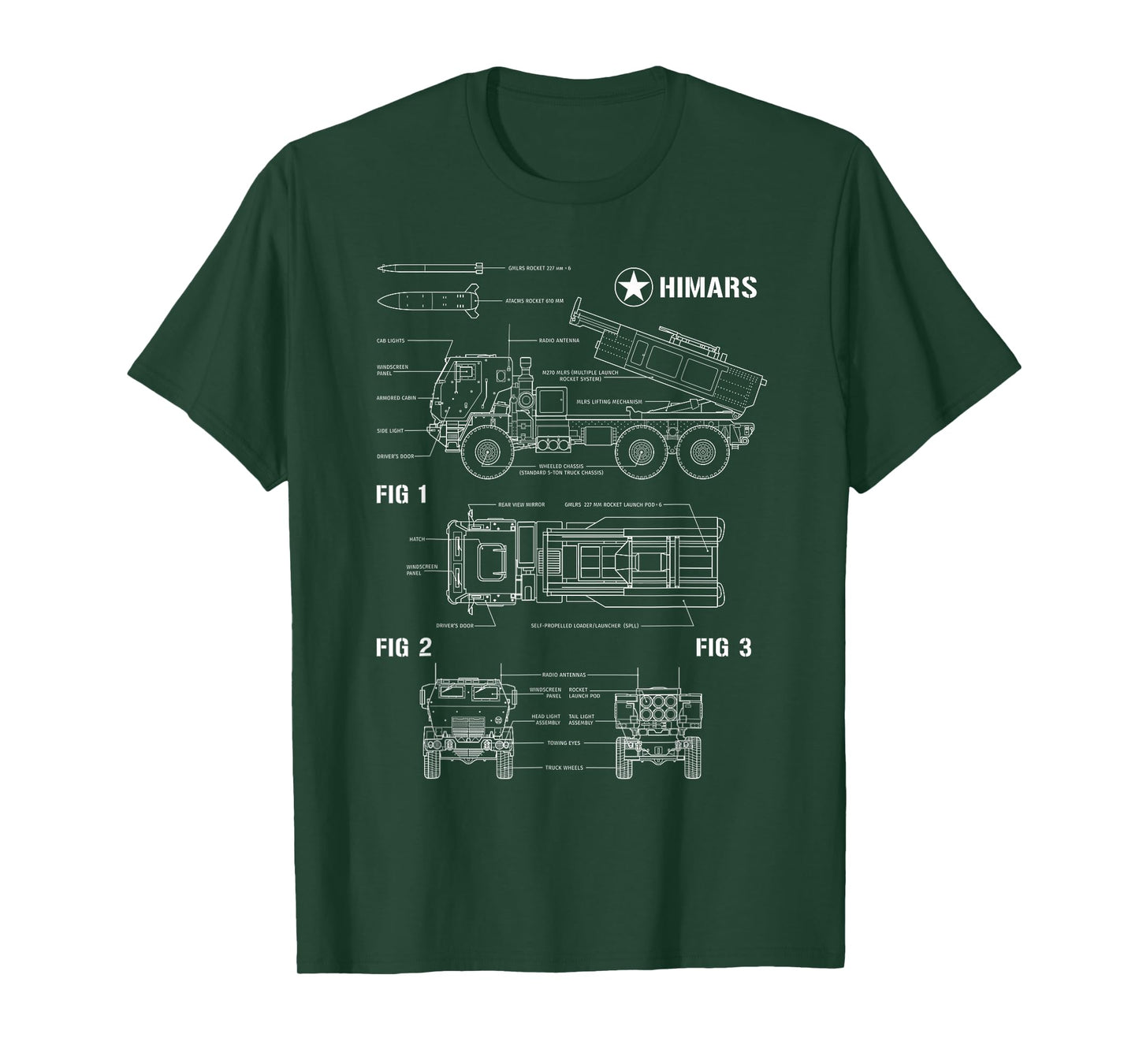 M142 High Mobility Artillery Rocket System HIMARS Blueprint T-Shirt