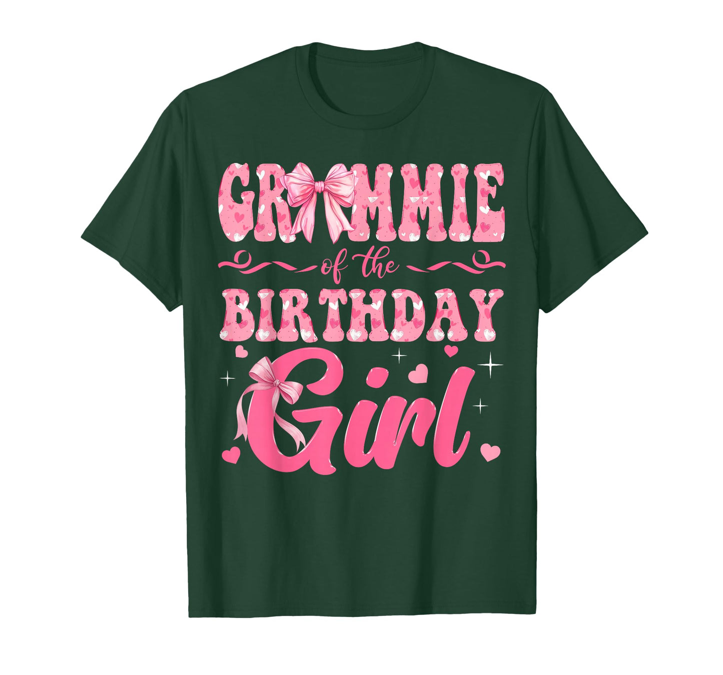 Grammie of The Birthday Girl Family Pink Coquette Bow T-Shirt