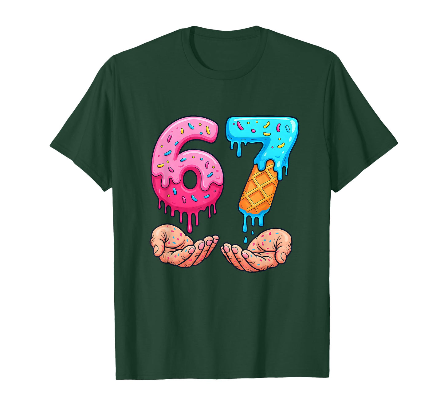 Six Seven Ice Cream Drip Kids Youth Funny 67 Hands Meme 6 7 T-Shirt