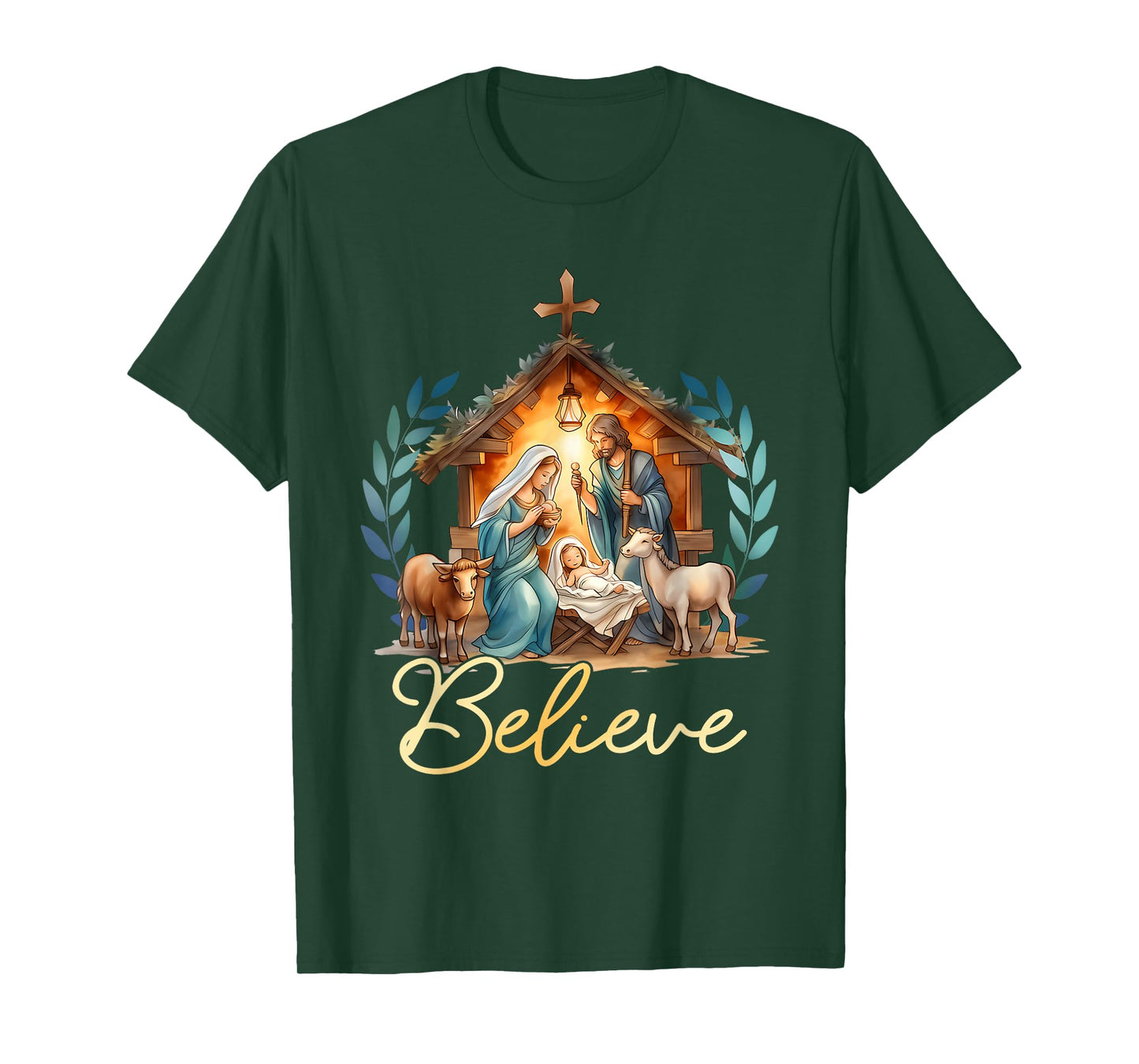Nativity Scene Believe Christian Xmas Family Merry Christmas T-Shirt