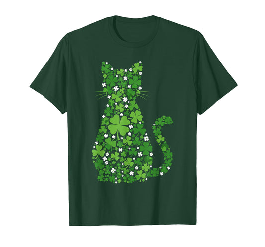 Cute St Catricks Day Shirt Women Girls, Shamrock Cat Mom T-Shirt