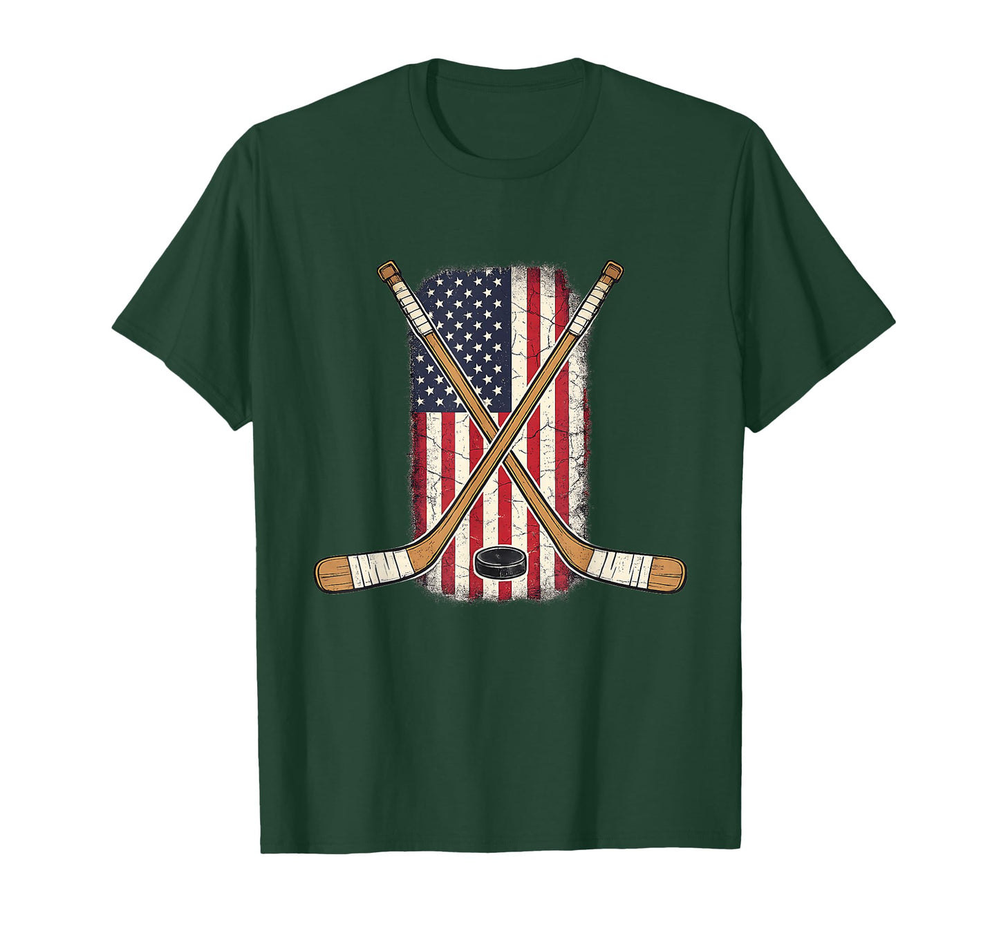 USA Flag Hockey Stick Ice Hockey Patriotic American Flag T-Shirt