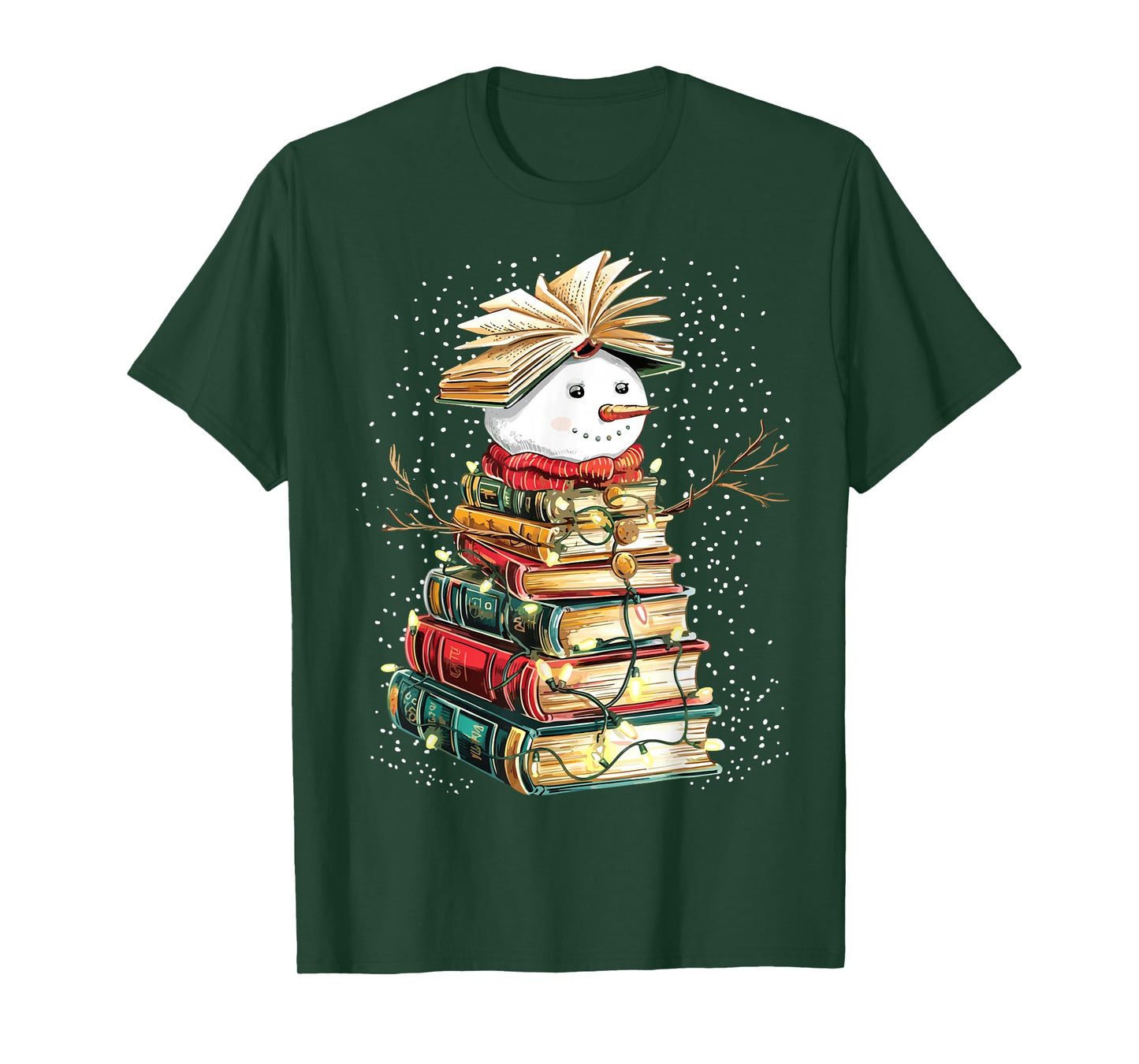 Book Snowman Christmas Tree Reading T-Shirt