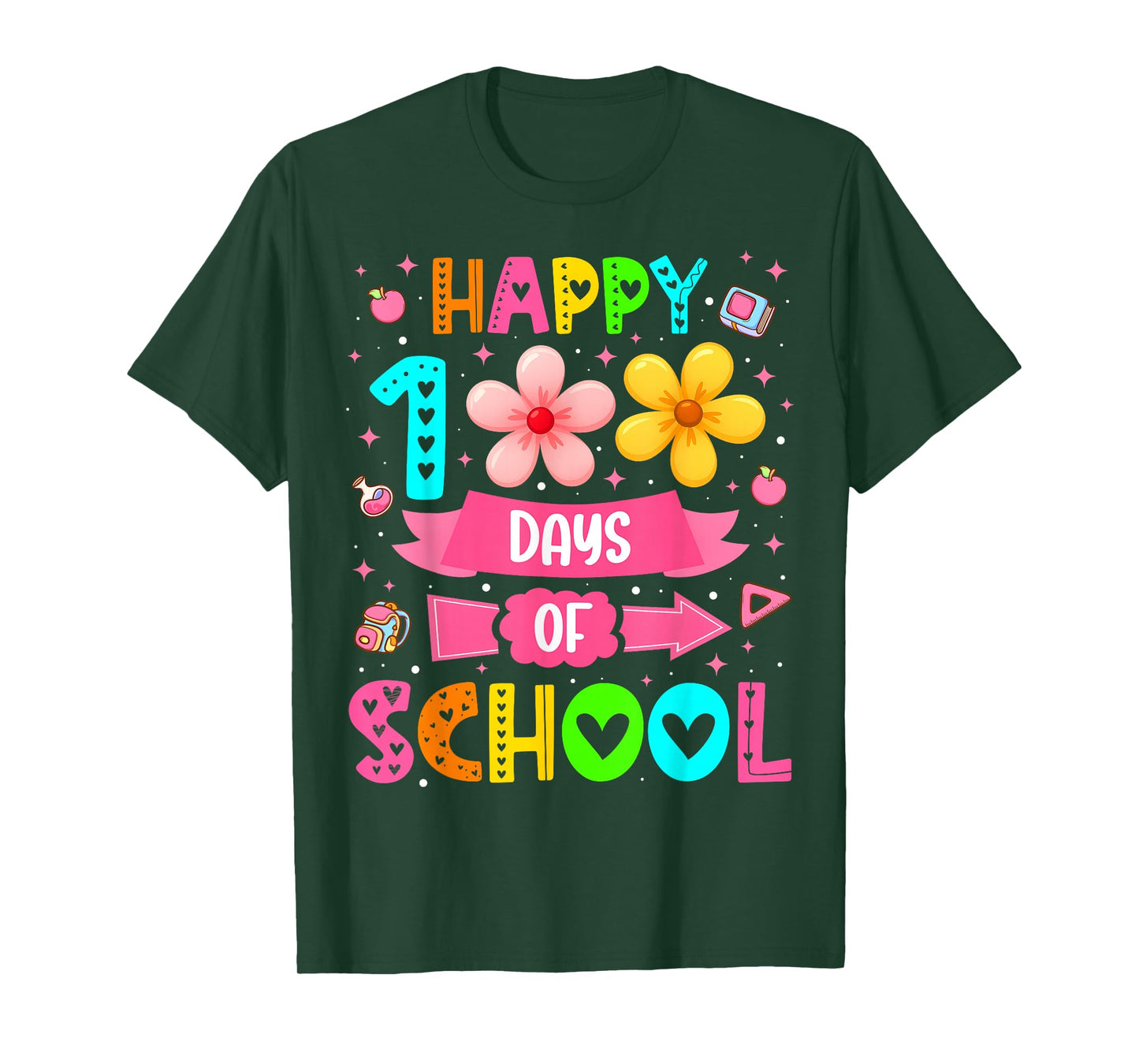 Happy 100 Days of School Floral 100th Days Teacher Girl T-Shirt