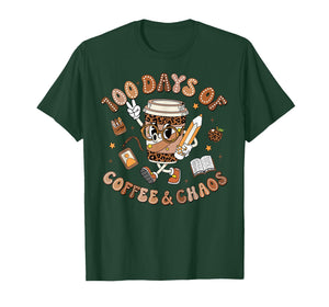 Teacher 100 Days of Coffee Chaos 100th Day of School Leopard T-Shirt