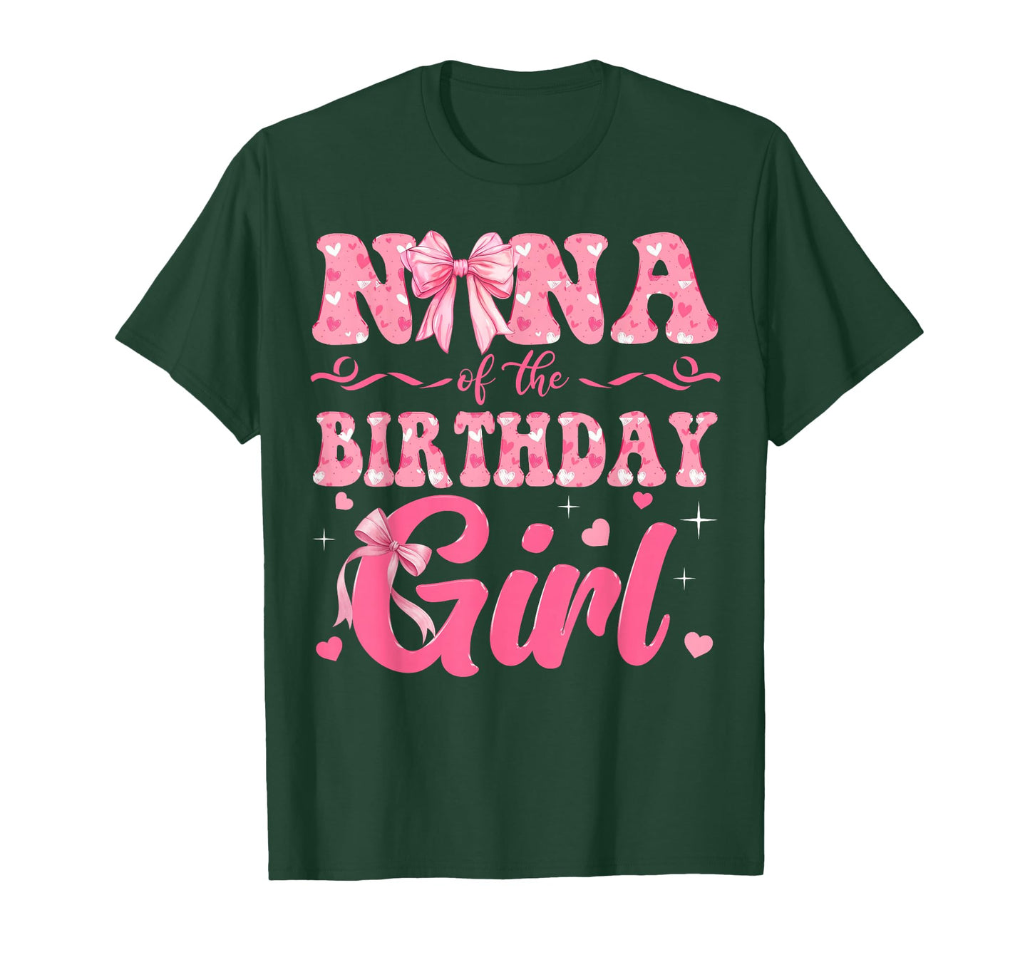 Nana of The Birthday Girl Family Pink Coquette Bow T-Shirt