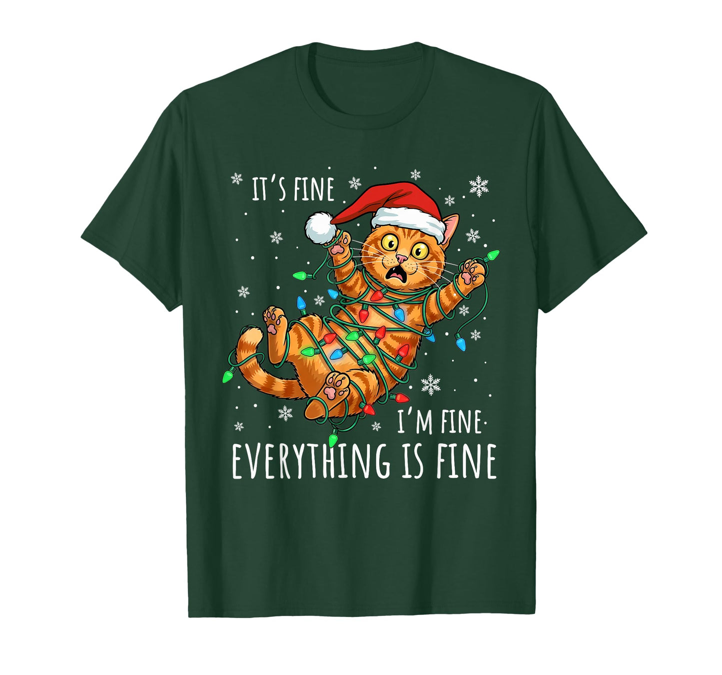 It's Fine I'm Fine Orange Cat Christmas Light Funny Cat T-Shirt