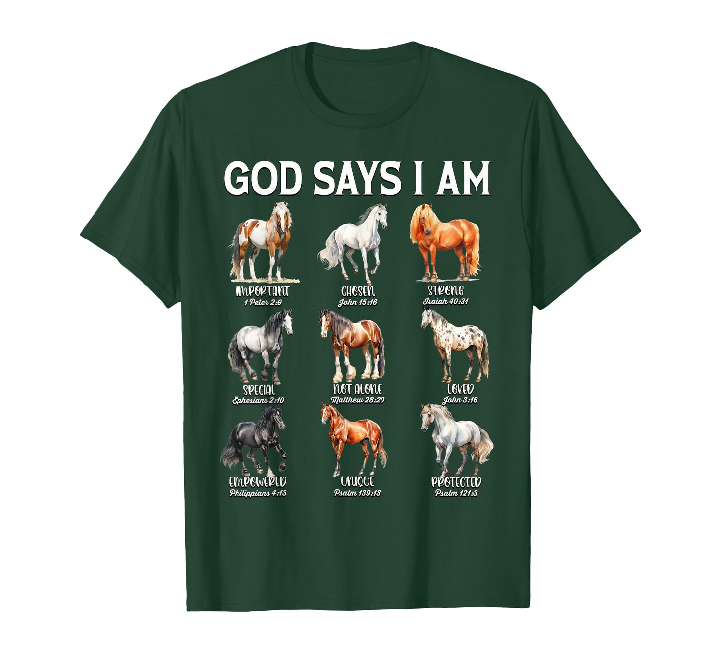 God Says I Am Horse Christian Girl Teen Boy Bible Verse T-Shirt