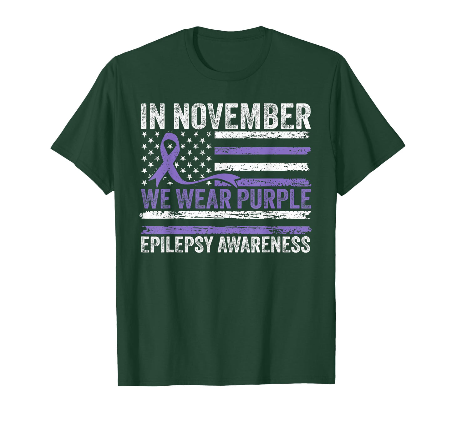in November We Wear Purple Epilepsy Awareness American Flag T-Shirt
