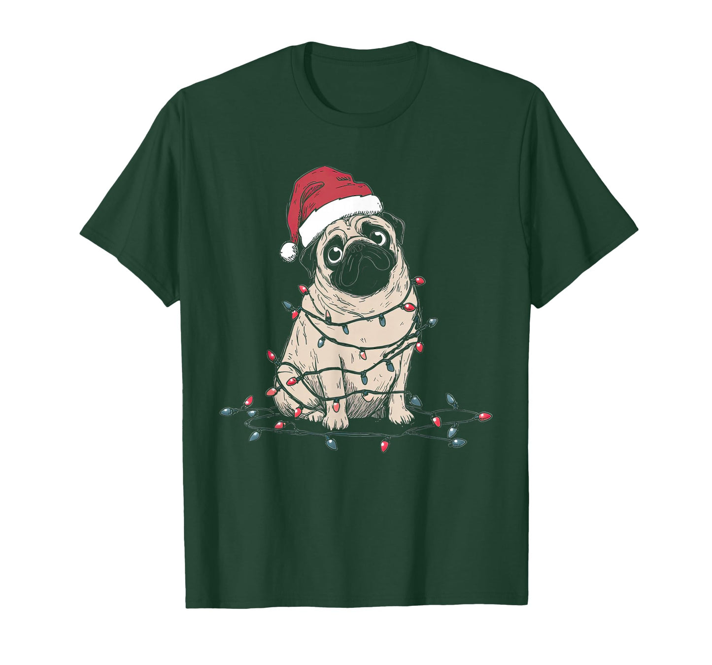 Funny Pug Christmas Graphics Dog Lights Lover Owner T-Shirt