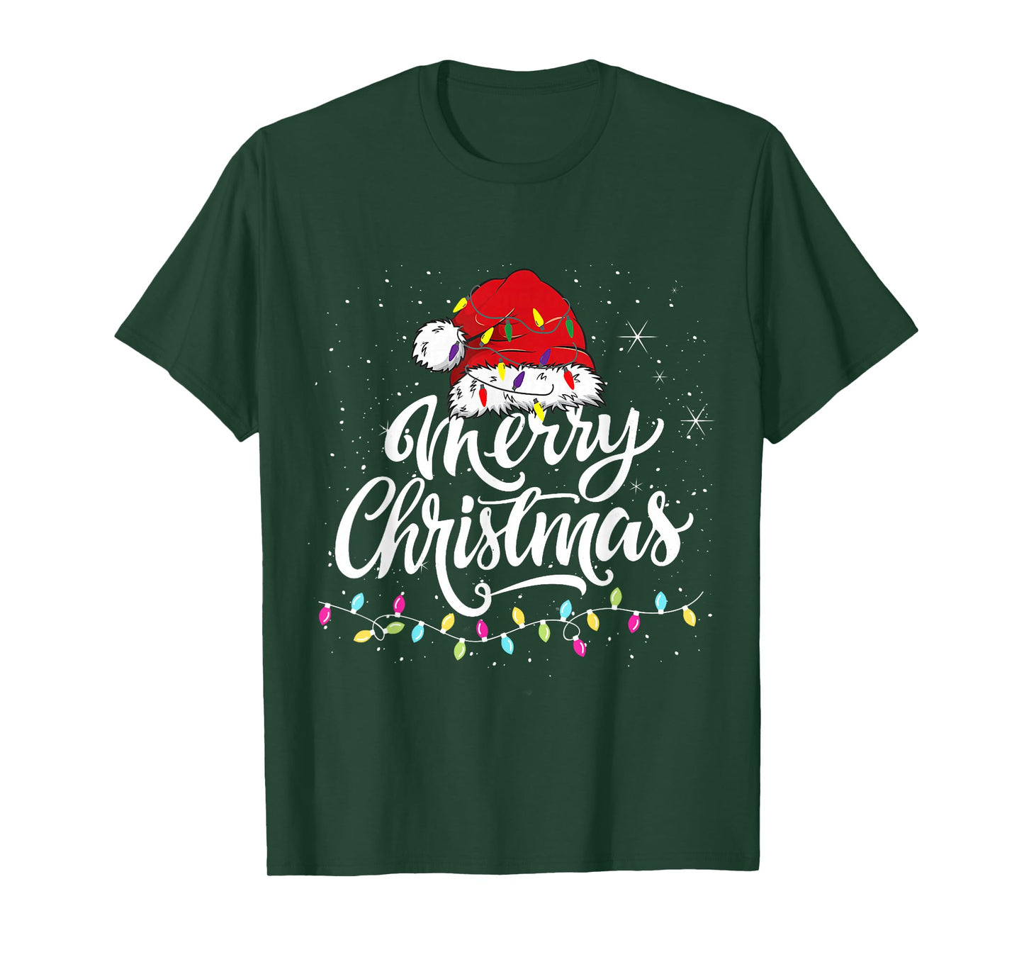 Merry Christmas Lights Santa Hat Xmas Family Matching Pajama T-Shirt