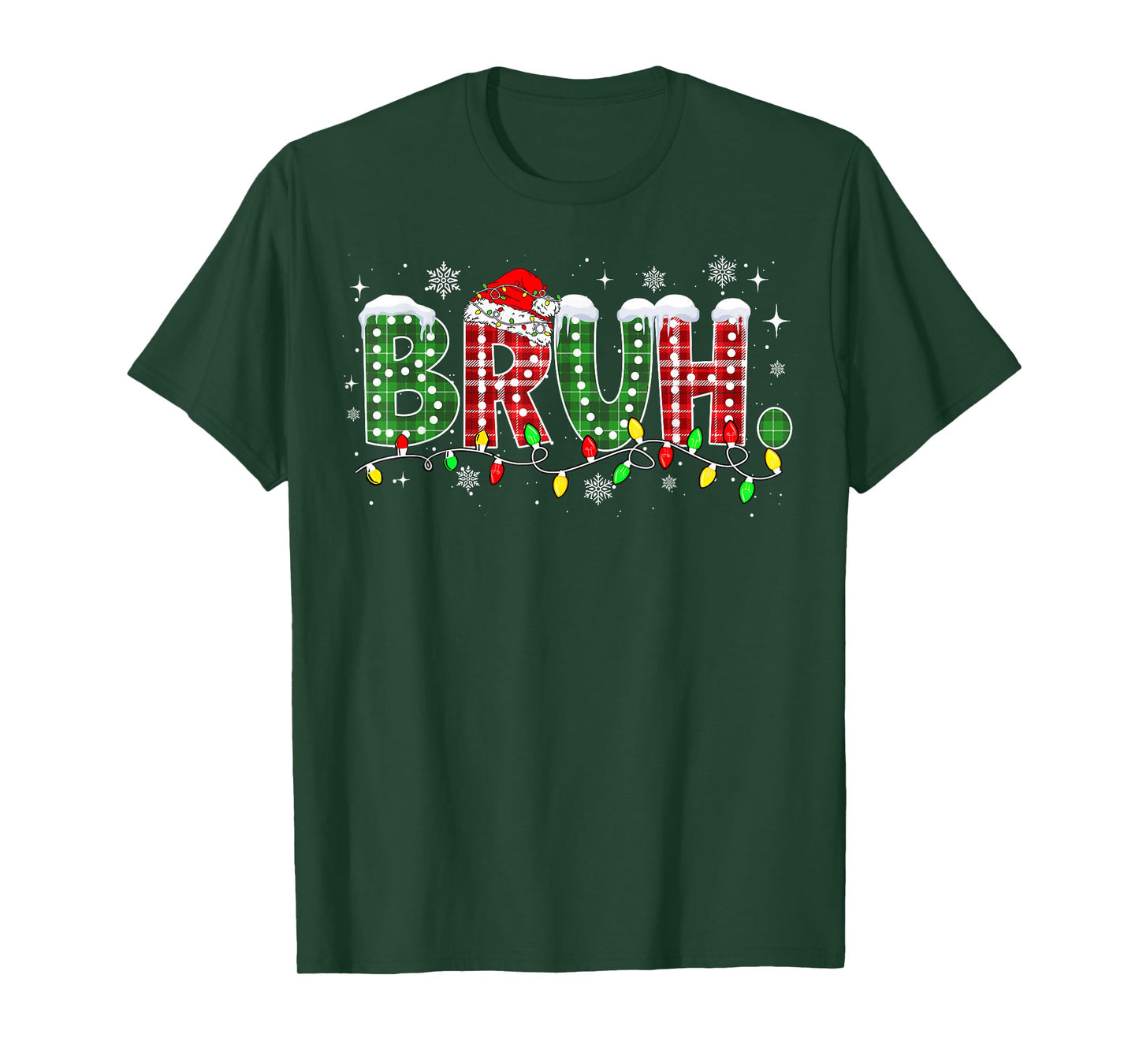Funny Bruh Christmas Pajamas Plaid Teens Boys Kids Xmas T-Shirt