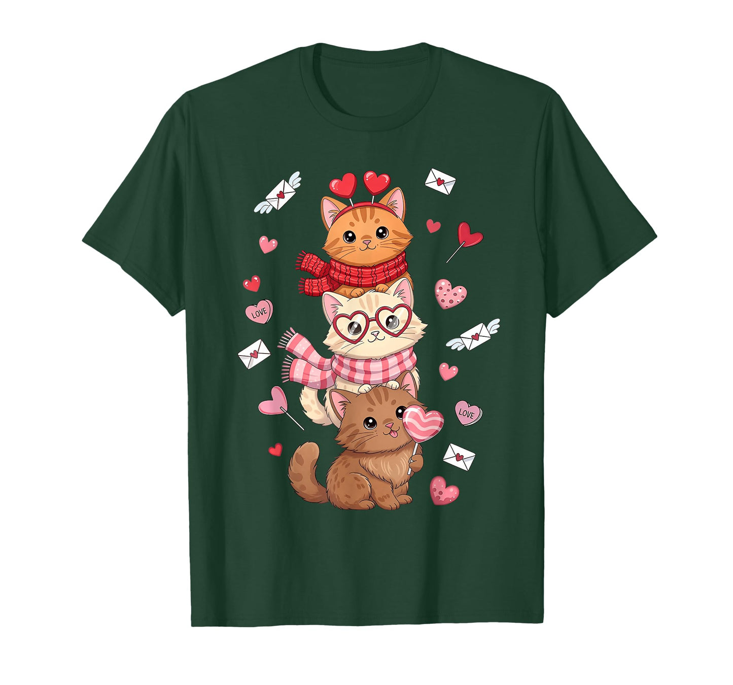 Valentine Cute Cats Lover Hearts Love Letters Girls Kids T-Shirt
