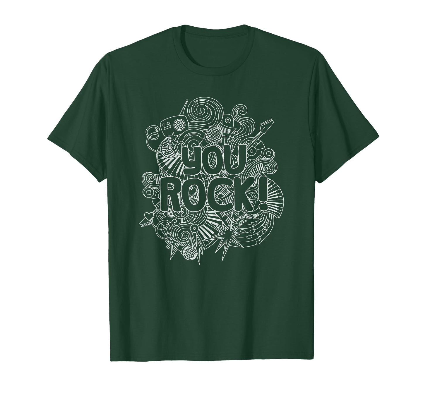 You Rock Music-Themed Coloring Page Style White Line Art T-Shirt