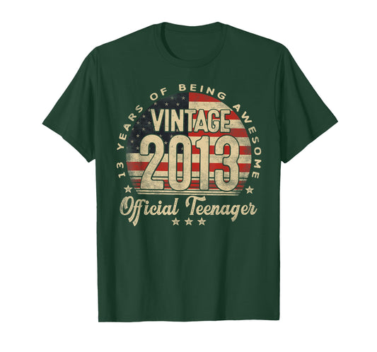 Vintage 2013 Official Teenager USA Flag 13-Year-Old Age 13 T-Shirt