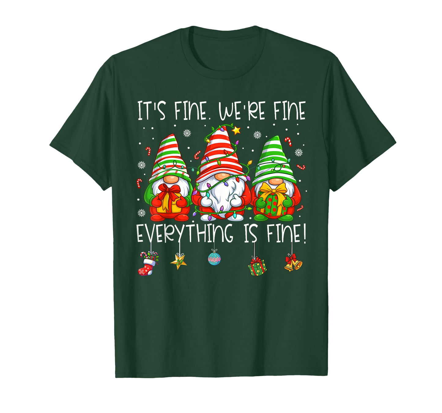 Teacher It's Fine We're Fine Everything is Fine Gnome Xmas T-Shirt