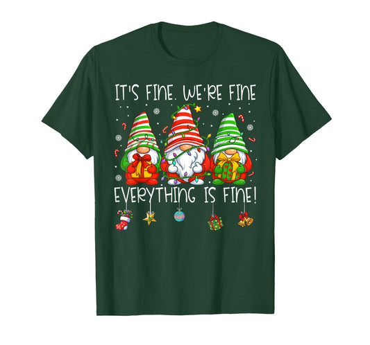 Teacher It's Fine We're Fine Everything is Fine Gnome Xmas T-Shirt