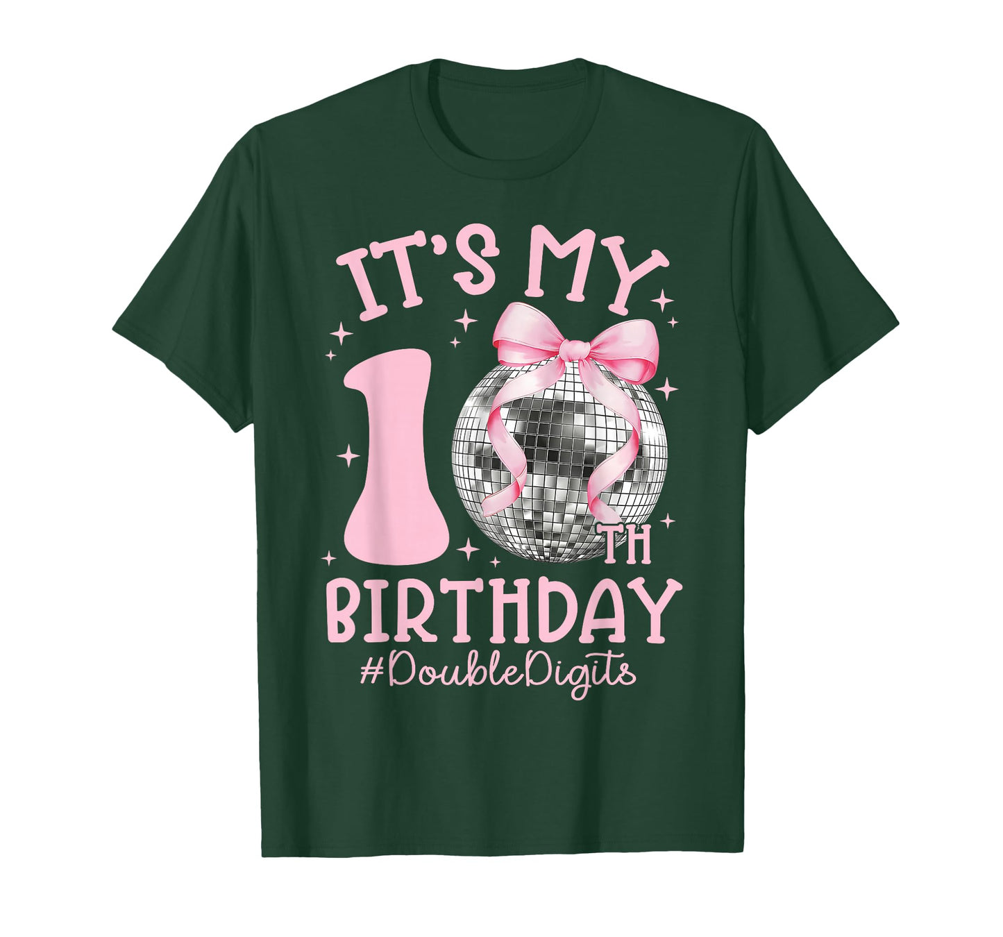 It's My 10th Birthday Girl Double Digits Bow Disco Ball T-Shirt