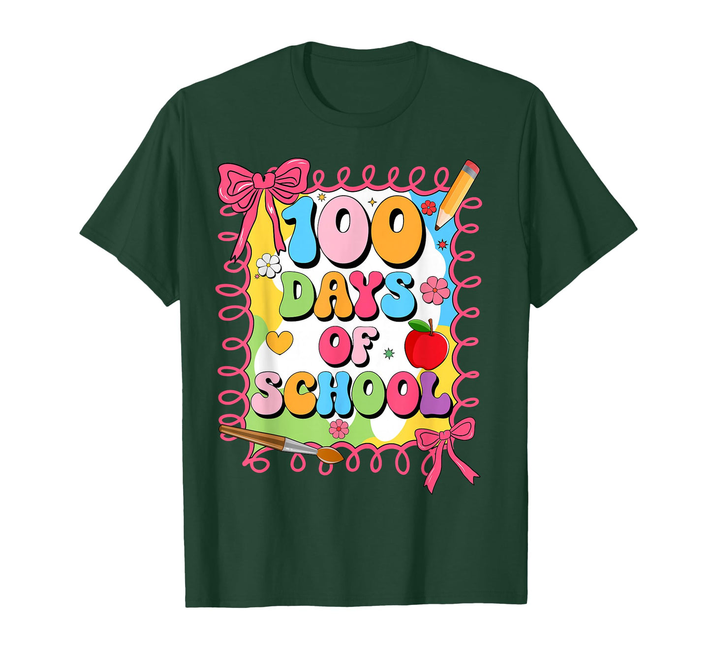 100 Days of School Girls Coquette Bow 100th Day of School T-Shirt