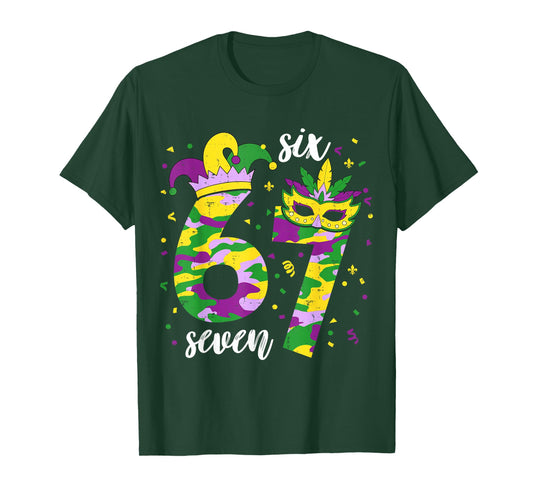 67 Mardi Gras Carnival Party Meme 6 7 Beads Mask Six Seven T-Shirt