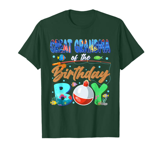 Great Grandma of The Birthday Boy Fishing Family Matching T-Shirt