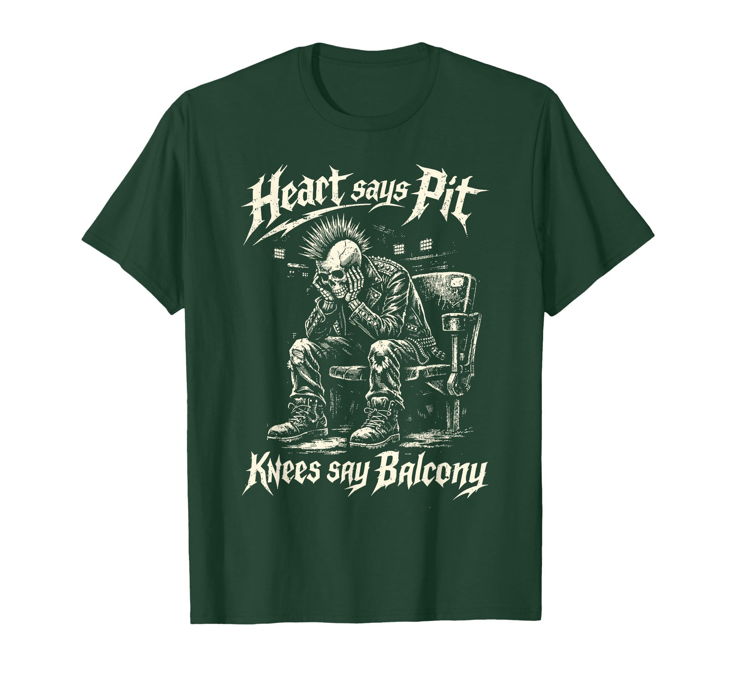 Heart Says Pit Knees Say Balcony Old Metal Rock Fan Mosh Pit T-Shirt