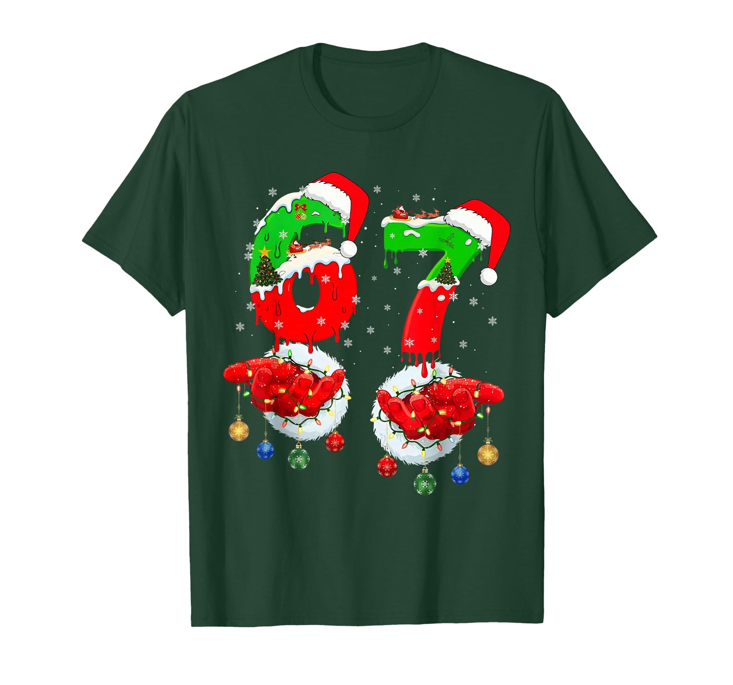 Funny Six Seven 67 Meme 6 7 Christmas Santa Hand Boys Teens T-Shirt
