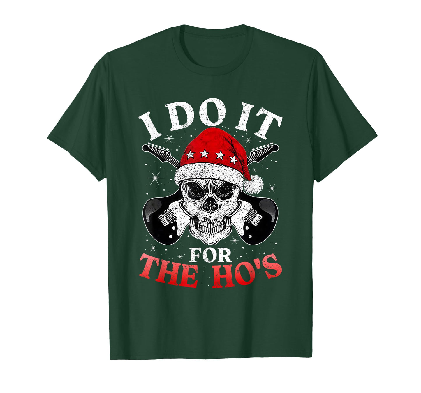 Skeleton Santa Rocker Inappropriate Funny Guitar Guitarist T-Shirt
